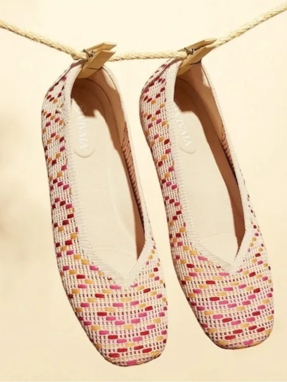 VIVAIA Margot 2.0 Square Toe Ballet Flat Multi Pink Crochet. Size EU 40.